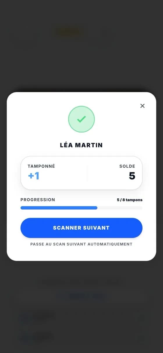 Scanner HanyPass qui crédite un passage